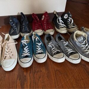 Converse Sneakers collection in Red, Blue, Gray, and Tan